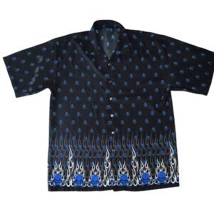 Vintage MT:2 Mens Camp Shirt XXXL Black Skulls Flames Rockabilly Hot Topic